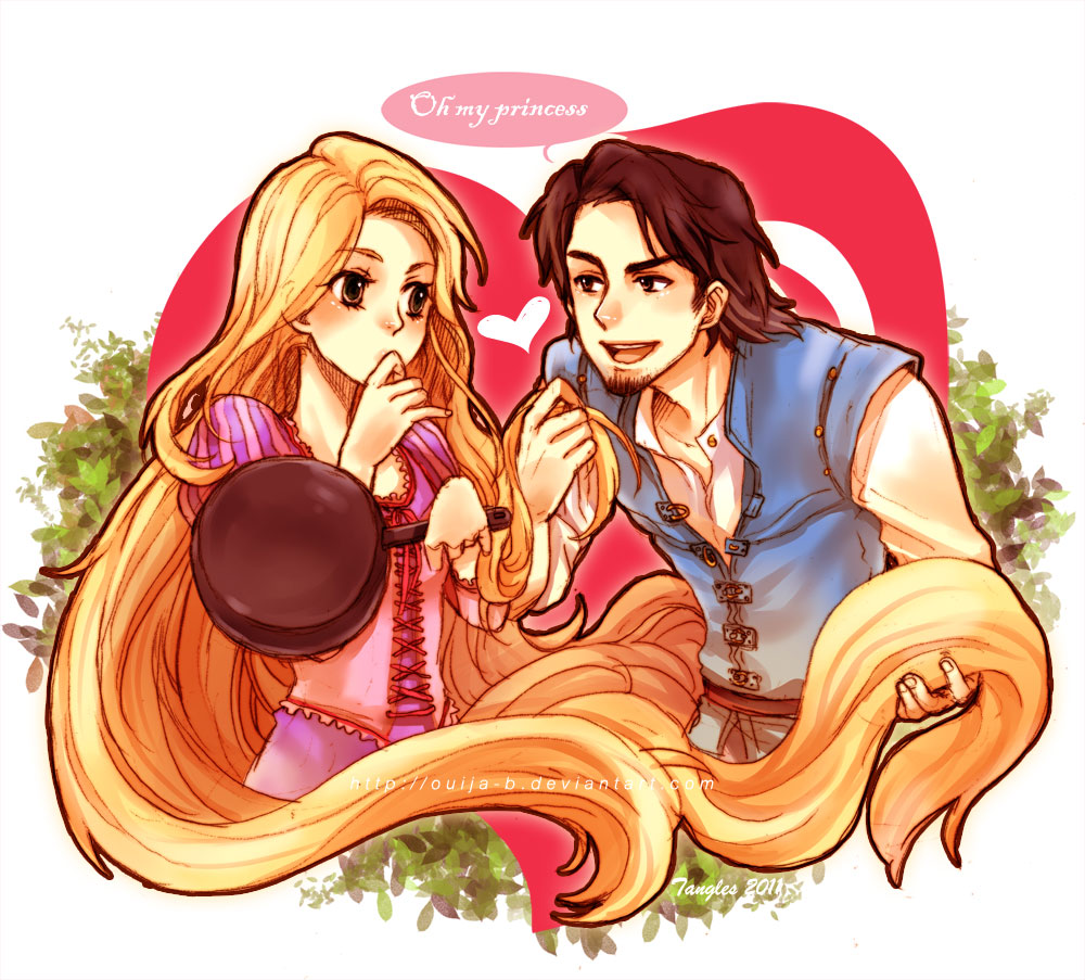 1boy, 1girl, beard, blonde_hair, brown_hair, couple, disney, english