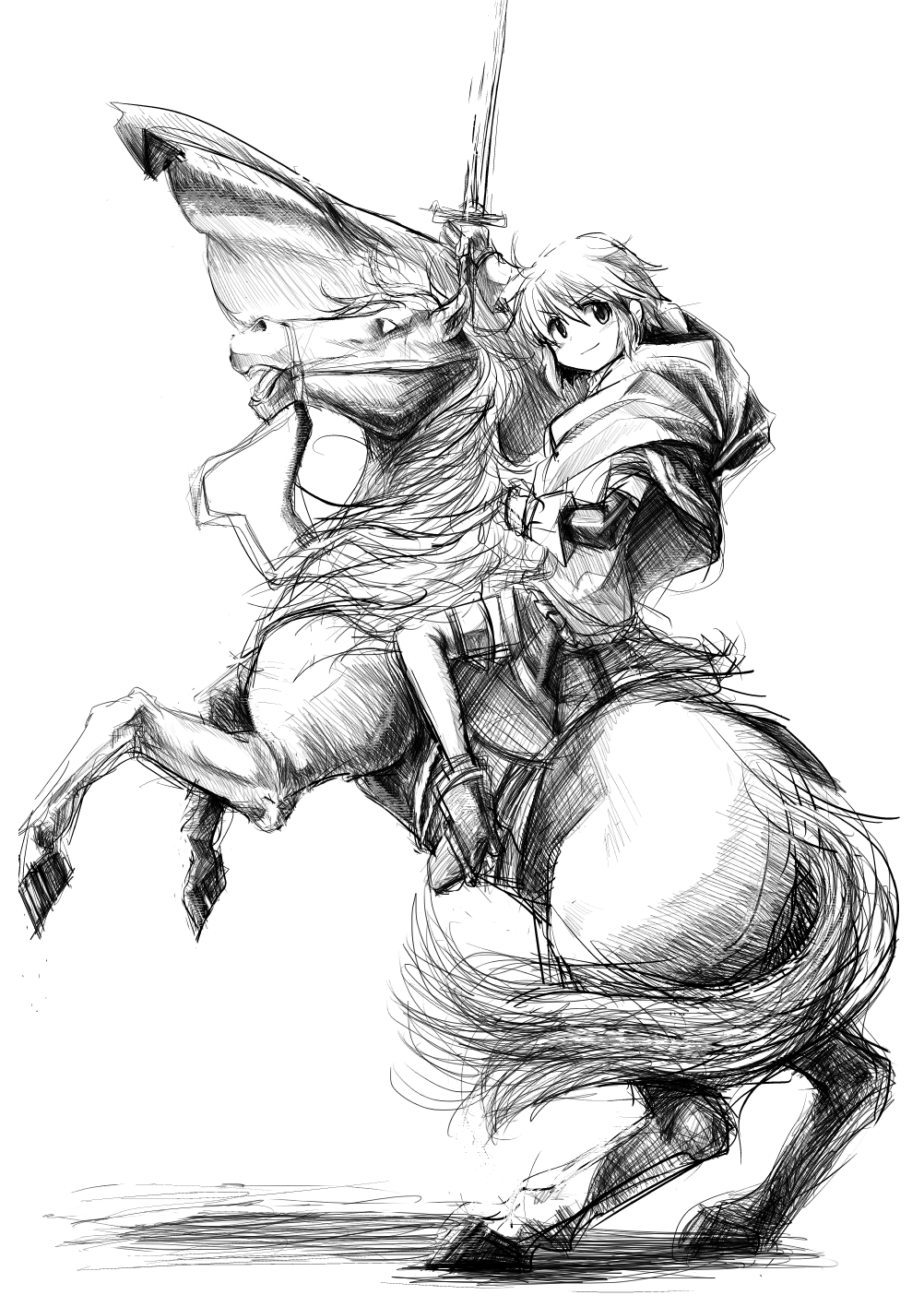cape, dental, fine_art_parody, highres, horse, magical_girl, mahou_shoujo_madoka_magica, miki_sayaka