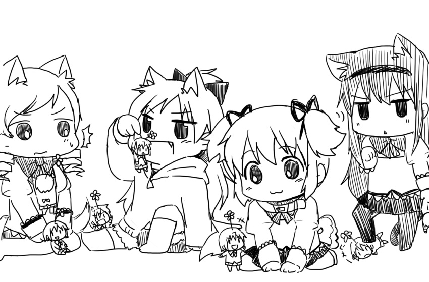 akemi_homura, anger_vein, animal_ears, cat_ears, cat_tail, clone, collar, dental