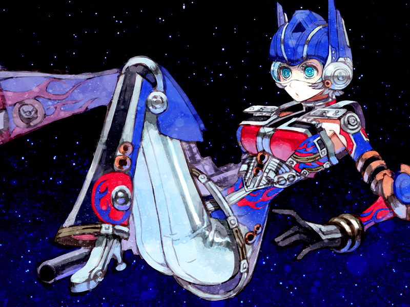 female, genderswap, grey_hair, helmet, mecha_musume, optimus_prime, personification, solo