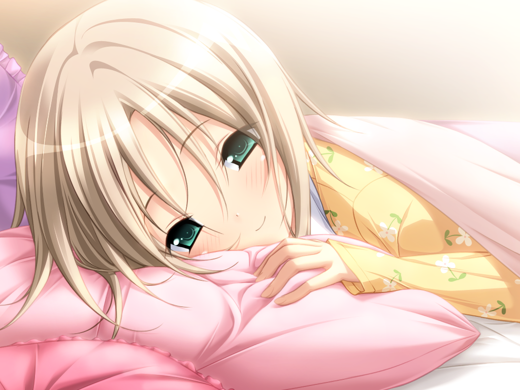 1girl, bed, blonde_hair, game_cg, hatori_uta, koku, mirai_nostalgia, purple_software