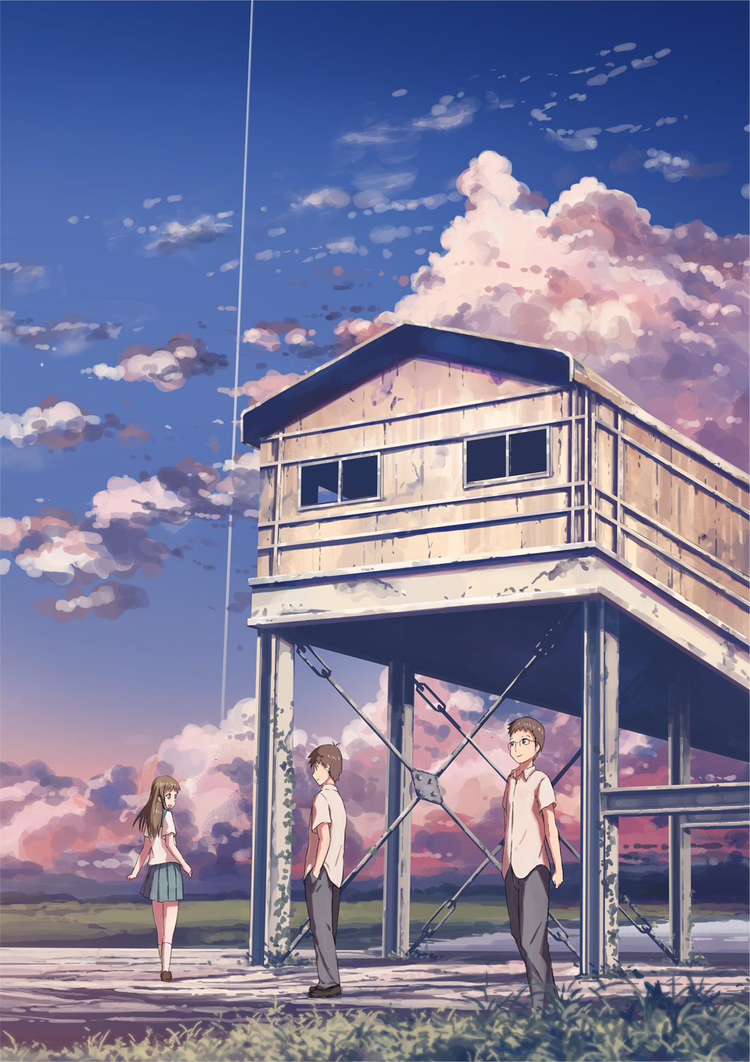 cloud, highres, isou_nagi, kumo_no_mukou_yakusoku_no_basho, original, sawatari_sayuri, scenery, school_uniform