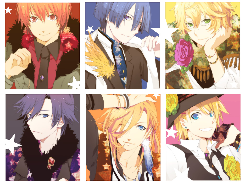 blonde_hair, blue_eyes, blue_hair, bracelet, earrings, feathers, flower, formal