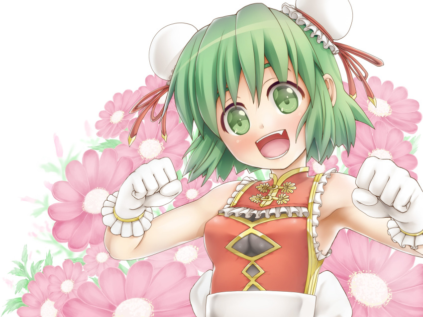 double_bun, endou_hiroto, endouhiroto, flower, gloves, green_eyes, green_hair, highres