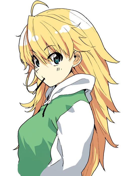blonde_hair, face, hoodie, hoshii_miki, idolmaster, mouth_hold, pocky, runa