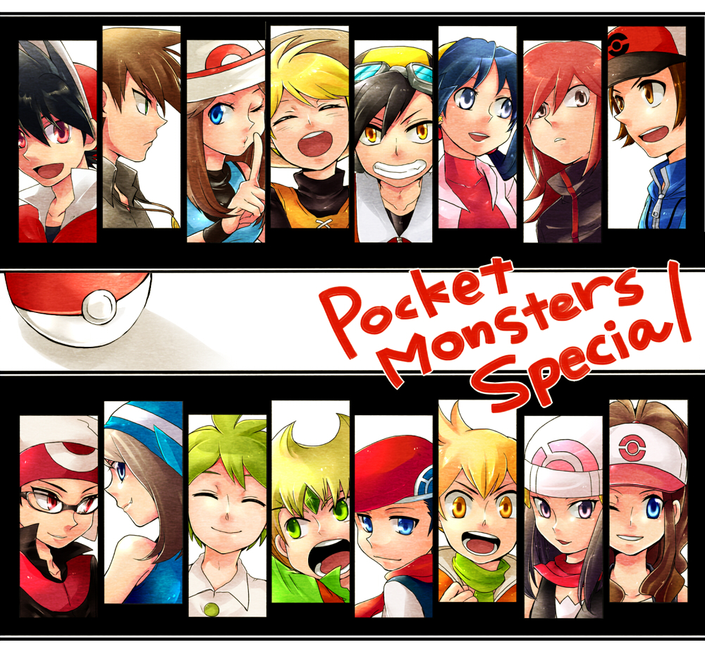 6+girls, angry, bandana, bandanna, bare_shoulders, baseball_cap, black_(pokemon), black_hair