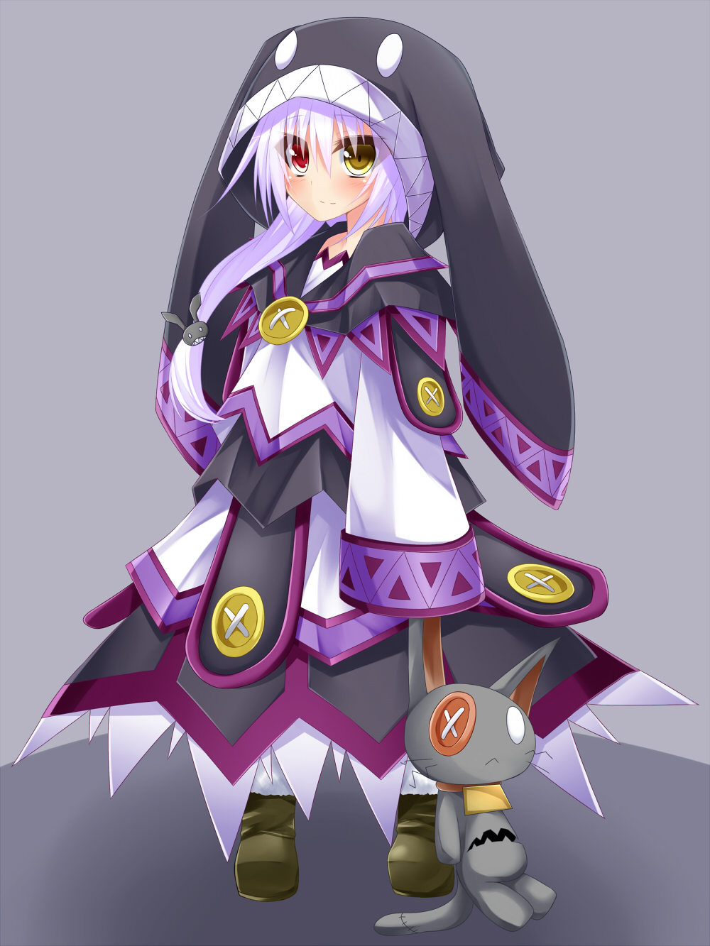 1girl, boots, bunny, dress, hair_ornament, hairpin, heterochromia, highres