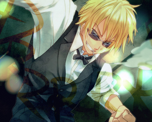 blonde_hair, bowtie, cigarette, durarara!!, ekoo, heiwajima_shizuo, lowres, male