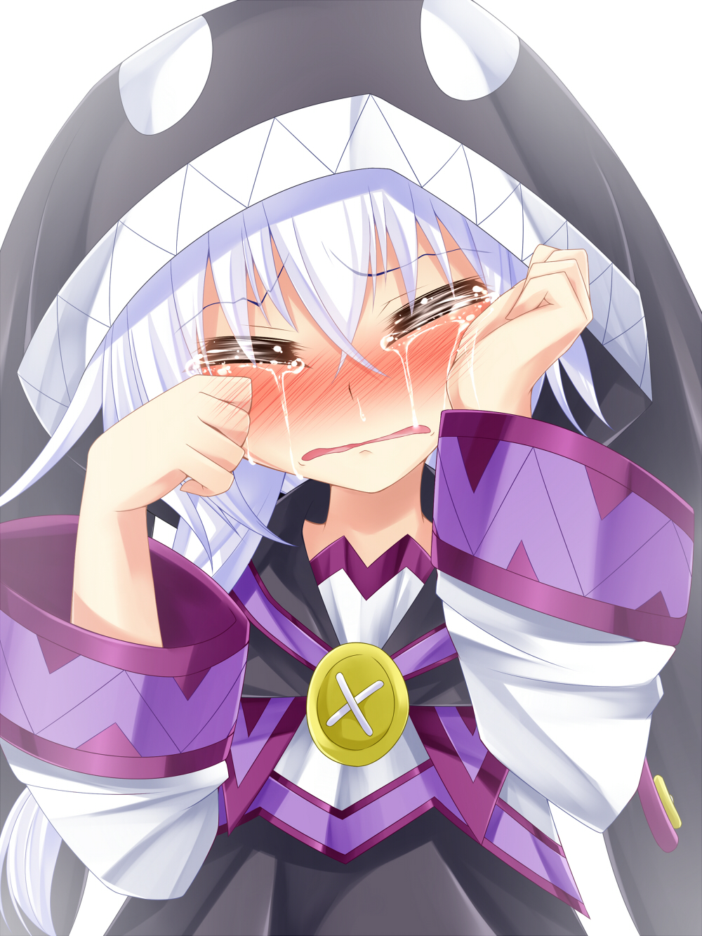 1girl, closed_eyes, dress, eyes_closed, highres, hood, larme_noir, long_hair