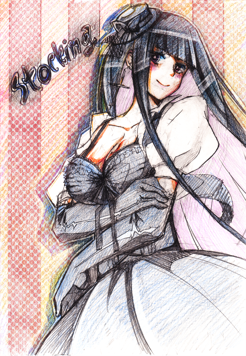 alternate_costume, colored_pencil_(medium), elbow_gloves, gloves, hat, lolita_fashion, mini_top_hat, panty_&amp;_stocking_with_garterbelt