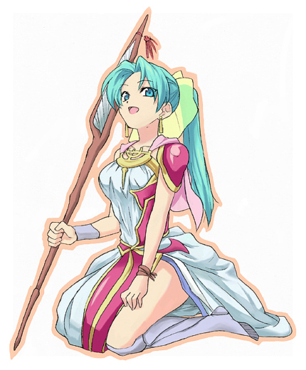 blue_hair, boots, dress, earrings, estpolis_denki, estpolis_denki_ii, hair_ribbon, jewelry