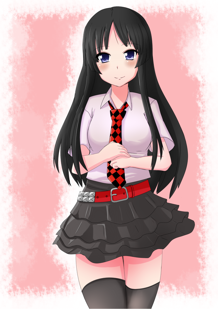 belt, black_eyes, black_hair, esupe, k-on!, long_hair, necktie, skirt