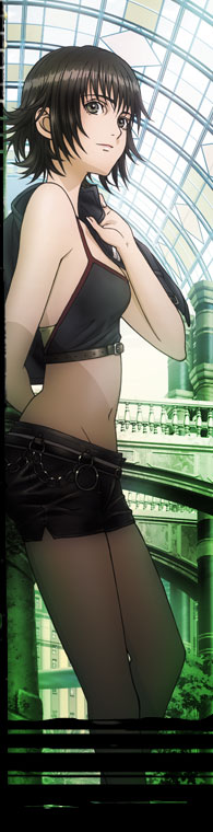 black_hair, camisole, jacket, mardock_scramble, midriff, navel, official_art, rune_balot