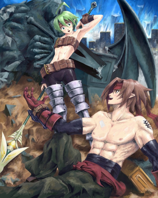 belt, beltbra, boots, brown_hair, destruction, disgaea, gloves, greaves