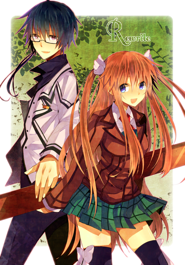 blazer, blue_eyes, hair_ornament, kinatsu_souju, ootori_chihaya, ootori_sakuya, orange_hair, plaid