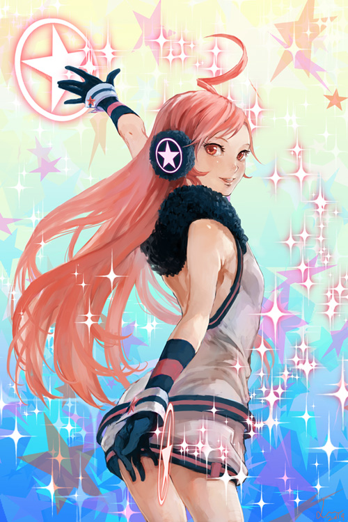ahoge, earmuffs, gloves, hands, headphones, looking_back, miki, miki_(vocaloid)
