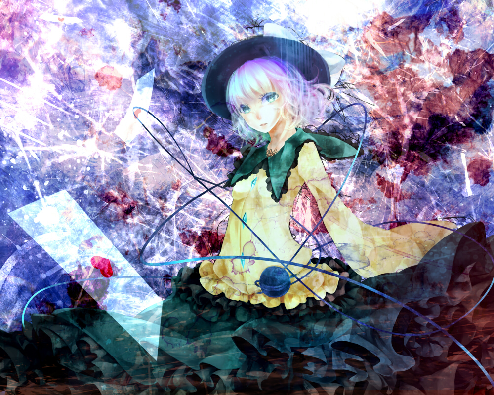 green_eyes, hat, heart, komeiji_koishi, shirt, silentdin, silver_hair, skirt
