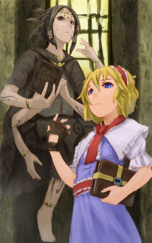 bad_id, black_hair, blonde_hair, blue_eyes, crossover, demon's_souls, demon's_souls, extra_arms, fingerless_gloves, fool's_idol, fool's_idol, gloves, hairband, kurione_(zassou), monster_girl, multiple_arms, short_hair, single_glove, touhou