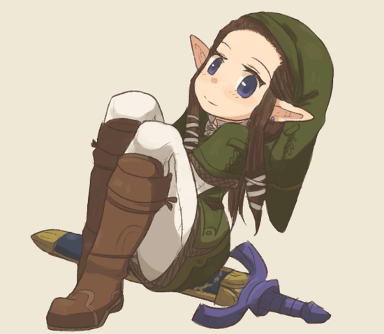 blue_eyes, brown_hair, cosplay, earrings, hat, jewelry, link, link_(cosplay)