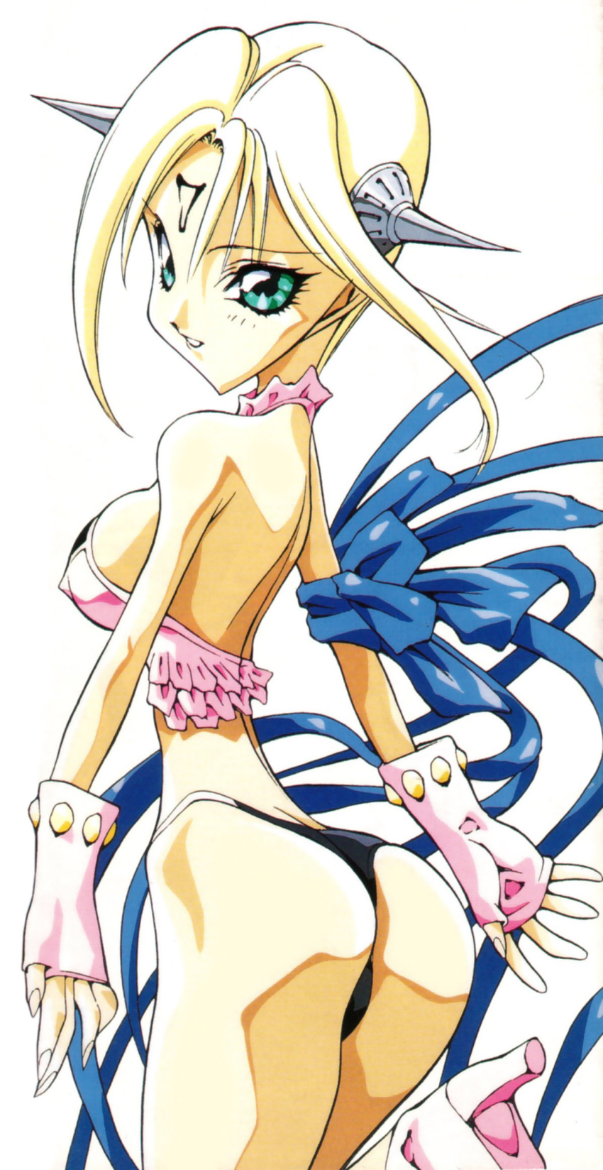 ass, character_request, fingerless_gloves, gloves, highres, horns, kurokami_captured, long_hair