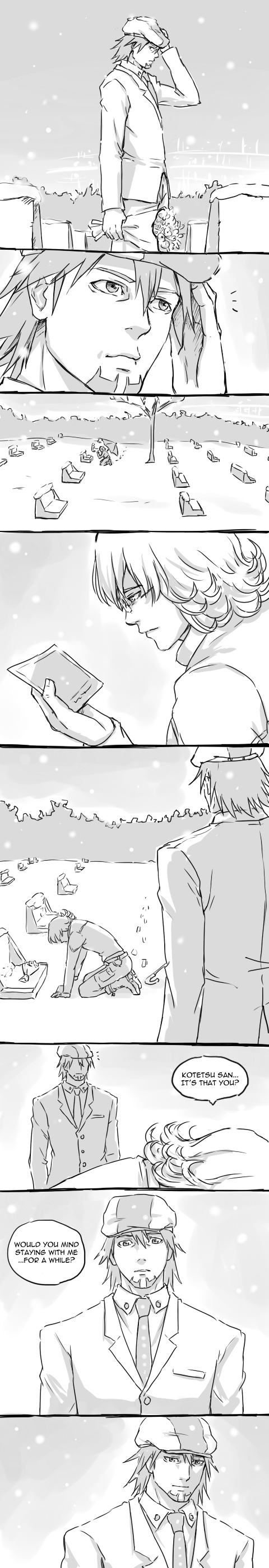 barnaby_brooks_jr, bouquet, comic, english, flower, grave, highres, kaburagi_t_kotetsu