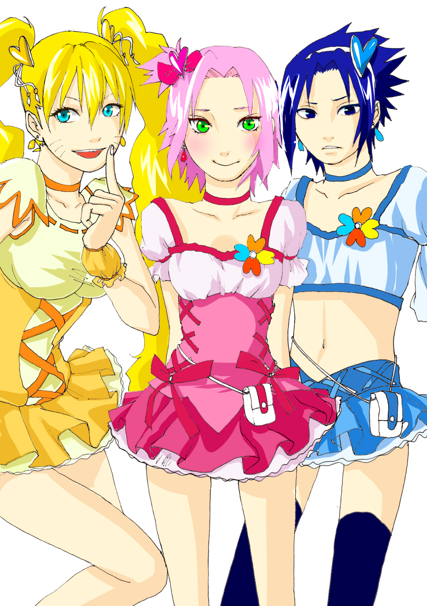 2boys, blonde_hair, blue_eyes, breasts, cosplay, crossdressinging, cure_berry, cure_berry_(cosplay)