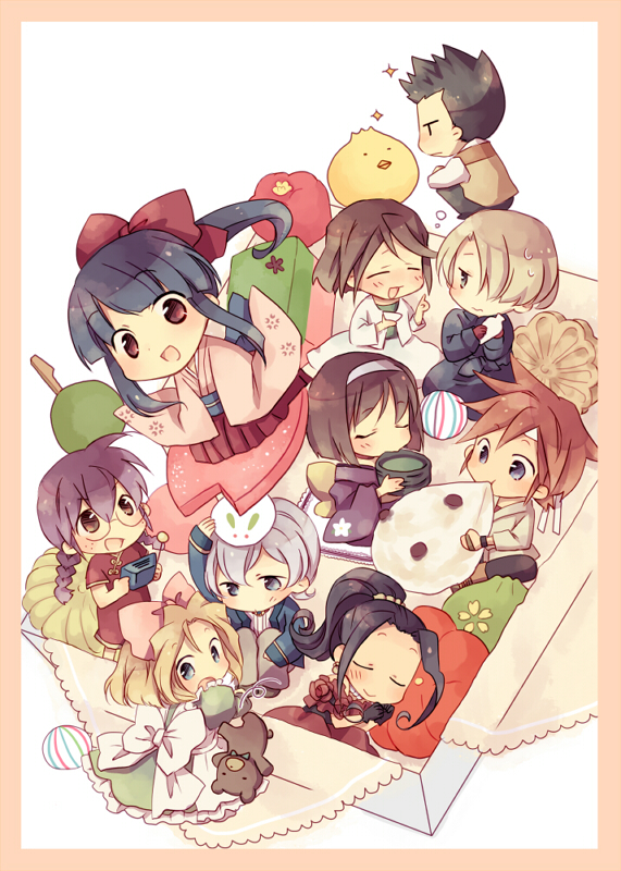 6+girls, chibi, drinking, eating, everyone, food, fujieda_kaede, fuurin_kingyou, iris_chateaubriand, kanzaki_sumire, kirishima_kanna, leni_milchstrasse, maria_tachibana, miniboy, minigirl, multiple_boys, multiple_girls, obentou, oogami_ichirou, ri_kohran, ri_kouran, sakura_taisen, sakura_taisen_ii, shinguuji_sakura, sitting, soletta_orihime, stuffed_animal, stuffed_toy, teddy_bear, wato