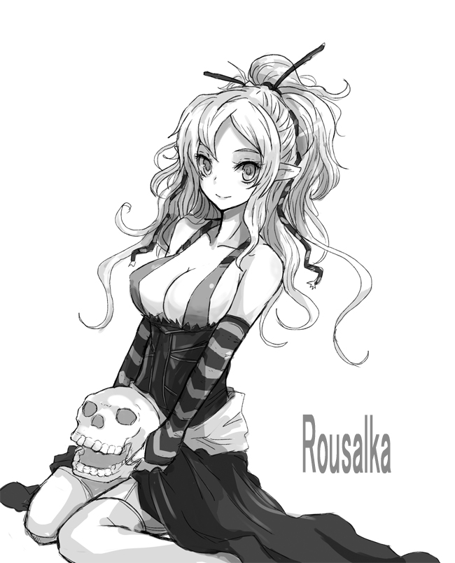 breasts, cleavage, collarbone, corset, detached_sleeves, hair_ornament, hair_ribbon, kara_(color)