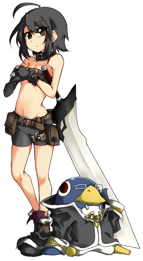 alternate_costume, asagi_(nippon_ichi), asagiri_asagi, belt, beltbra, bike_shorts, black_hair, brown_eyes