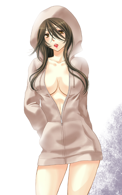 brown_hair, hood, long_hair, original, parka, sarasa-sasa, solo
