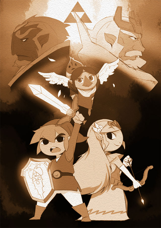 beak, bow_(weapon), daphnes_nohansen_hyrule, dress, ganondorf, link, makar, medli