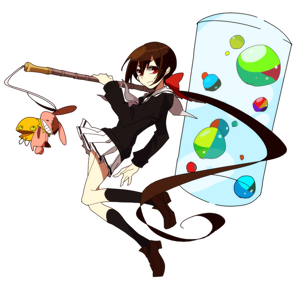 brown_hair, hair_bow, hammer, highres, jumping, koto_(kyousogiga), koto_(kyousougiga), kyousogiga