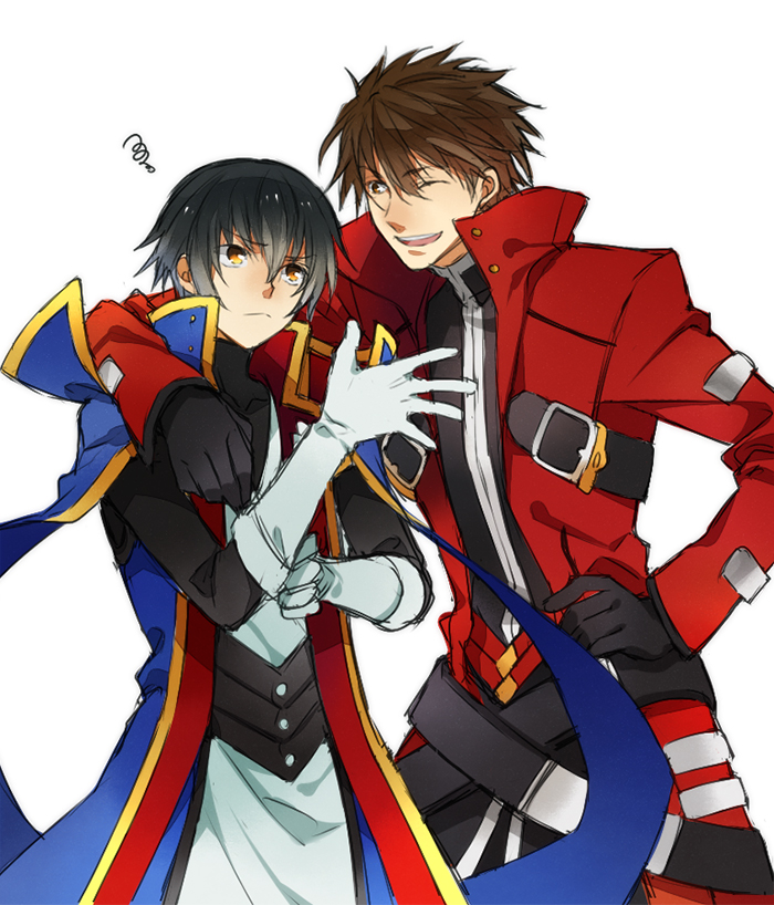alvin_(tales_of_xillia), black_hair, blazblue, brown_eyes, brown_hair, cosplay, elbow_gloves, gloves