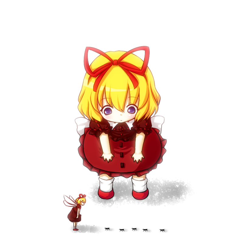 ant, bita, blonde_hair, blue_eyes, doll, dress, footwear, hair_ribbon