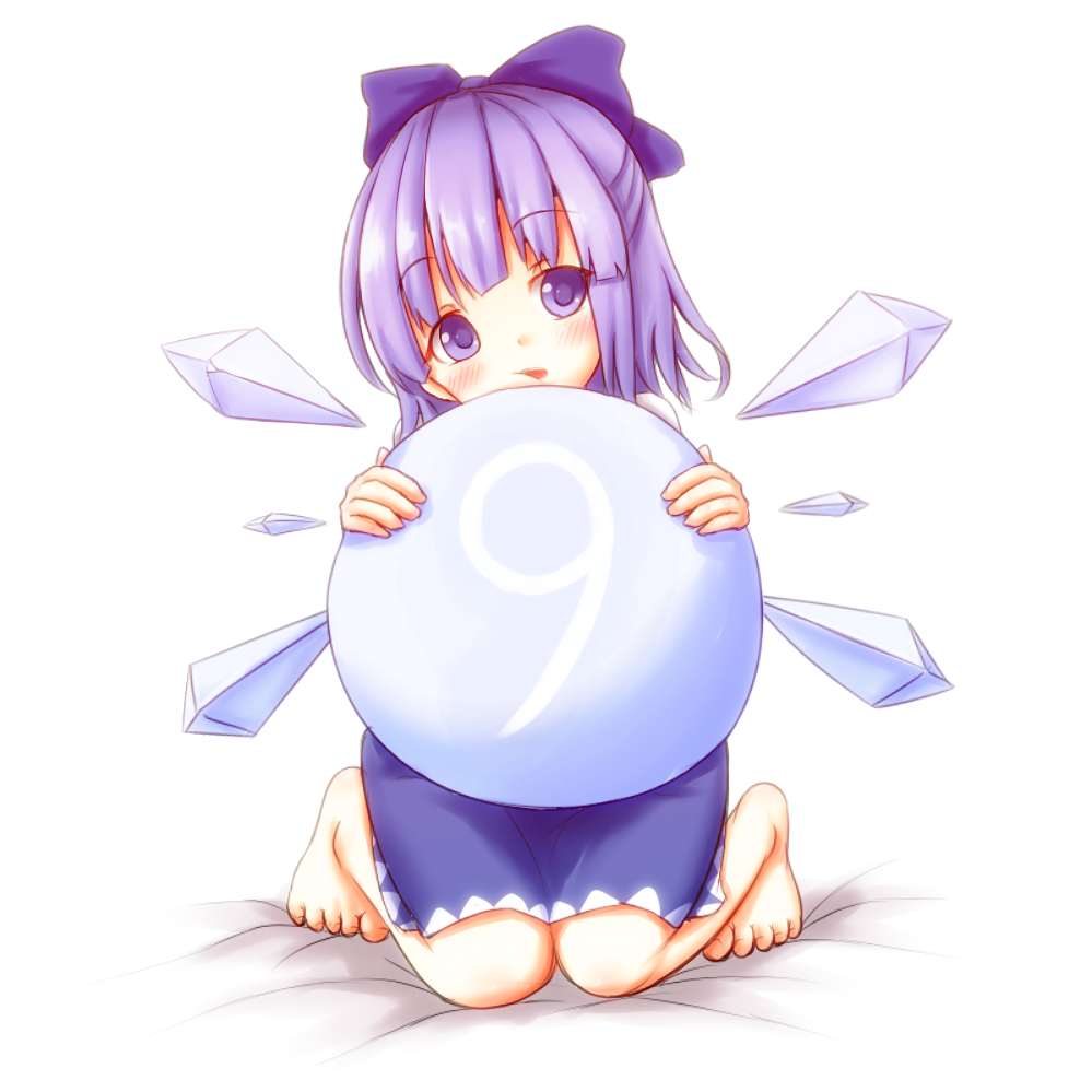 ?, ball, barefoot, bita, blue_dress, blue_eyes, blue_hair, bow