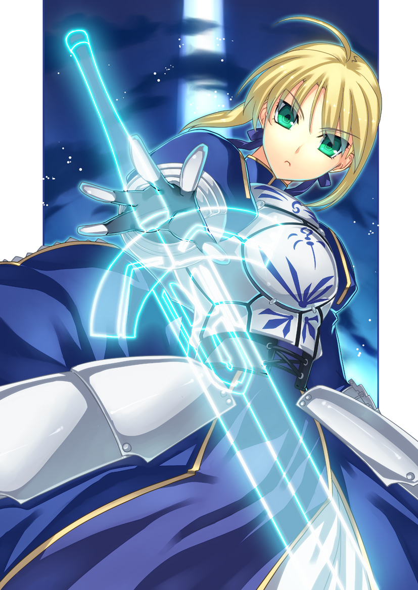 armor, armored_dress, blonde_hair, dress, fate/stay_night, fate/zero, fate_(series), frown