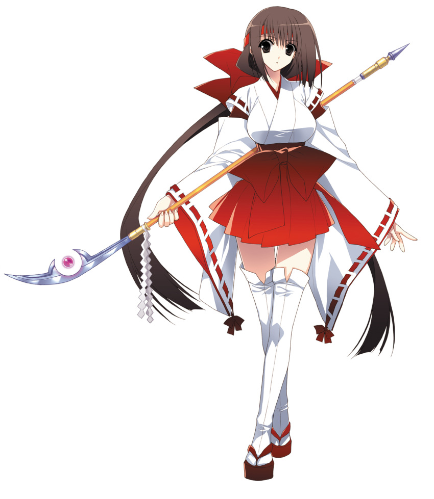 brown_hair, character_request, highres, japanese_clothes, kumon_waka, legs, long_hair, looking_at_viewer