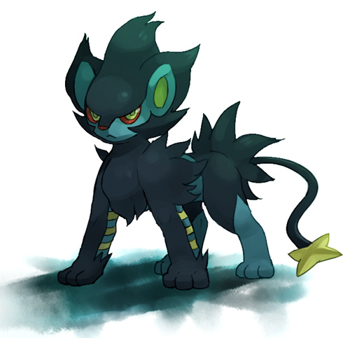 all_fours, animal, glaring, irima_(doron), lowres, luxray, no_humans, pokemon, pokemon_(creature), red_eyes, simple_background, solo, tail, white_background, yellow_eyes