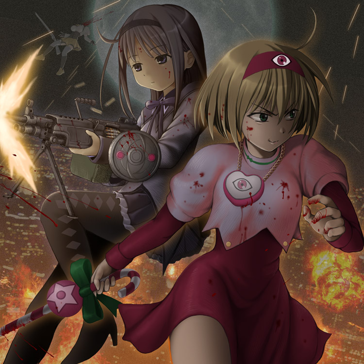 bipod, blood, casing_ejection, crossover, dai_mahou_touge, decapitation, eyes, fire