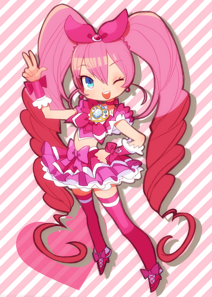 ;d, blue_eyes, brooch, chibi, choker, cure_melody, dress, frills