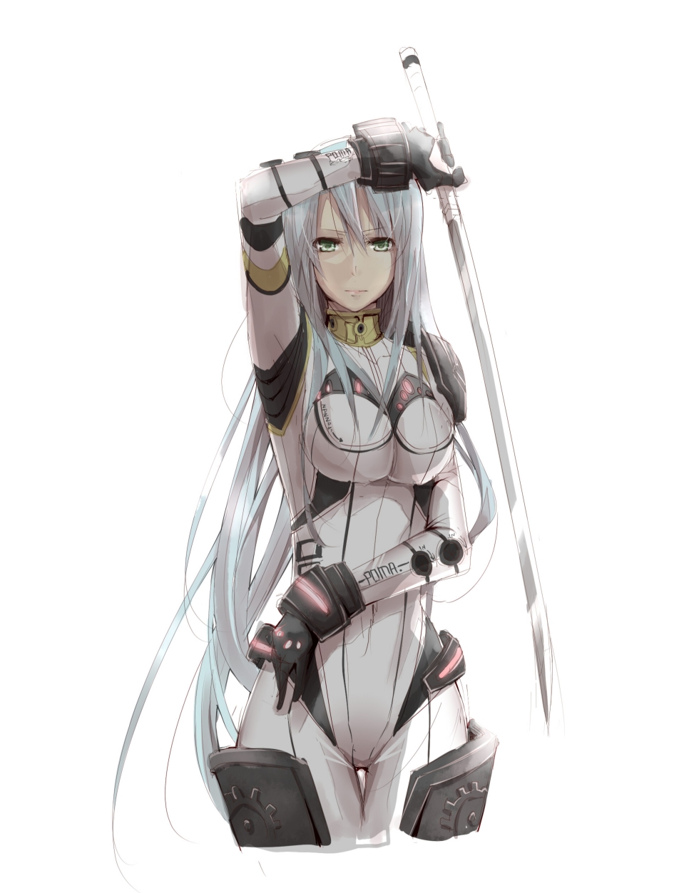 eida@renshuuchuu, gloves, glowing, green_eyes, highres, long_hair, original, simple_background