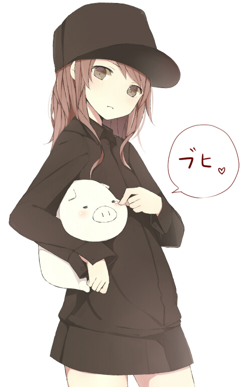 1girl, brown_eyes, brown_hair, dress_shirt, hat, long_hair, looking_at_viewer, meet_neet