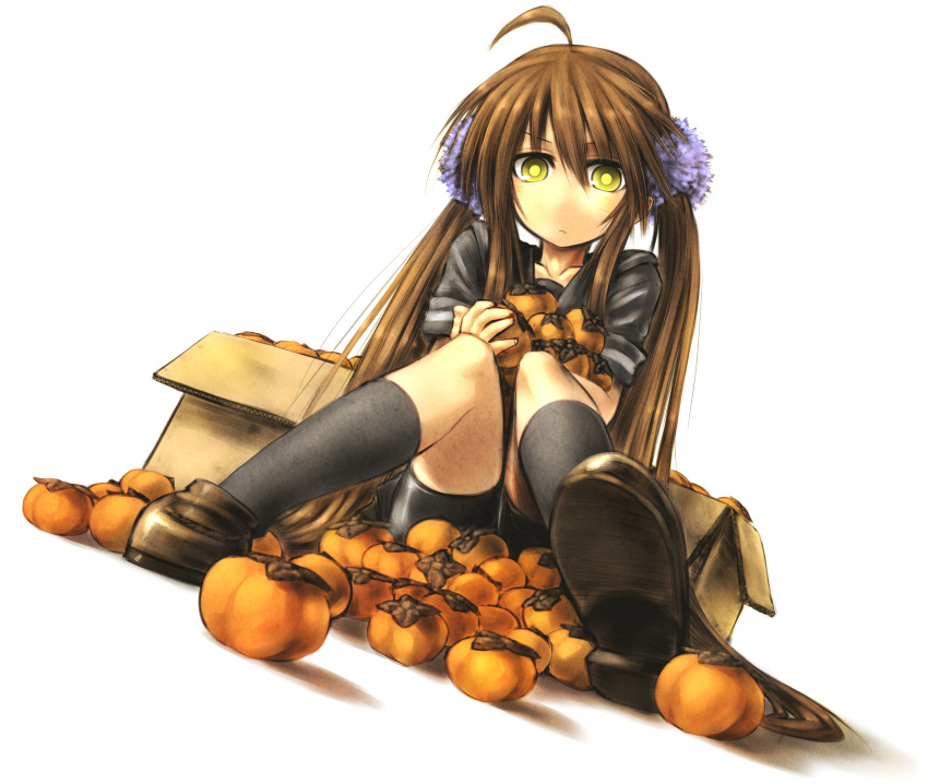absurdres, ahoge, ayakashi_banashi, bike_shorts, black_legwear, box, brown_hair, chankodining