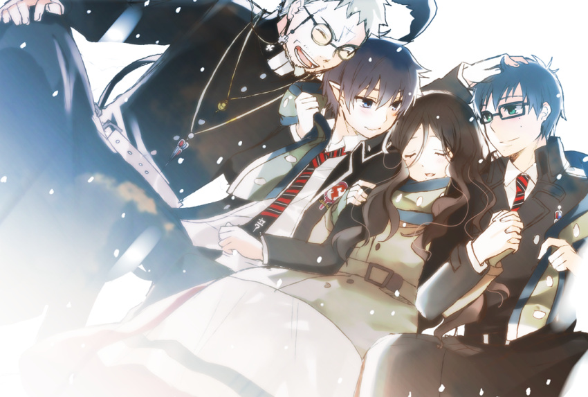 black_hair, blue_eyes, blush, brothers, closed_eyes, coat, eyes_closed, family