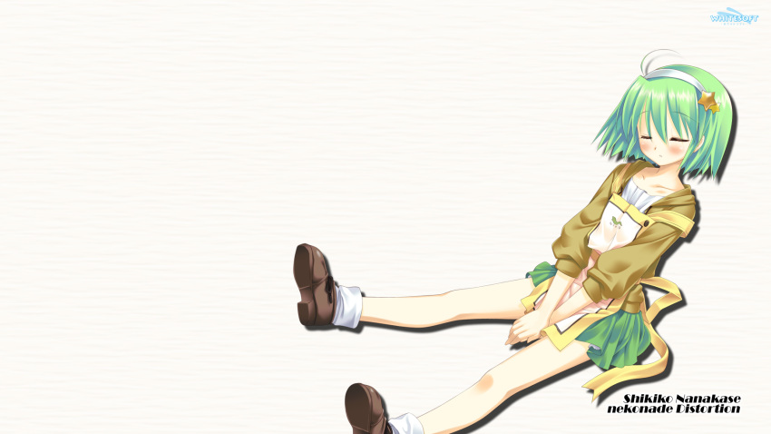 1girl, green_hair, miyasu_risa, nanakase_shikiko, nekonade_distortion, short_hair, sleeping, tagme_(artist)