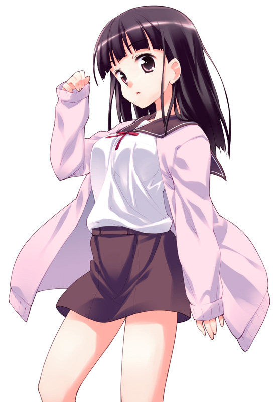 cardigan, hoshizaki_hikaru, sakurada_maon, school_uniform, serafuku, skirt, sleeves_past_wrists, solo, tamayura