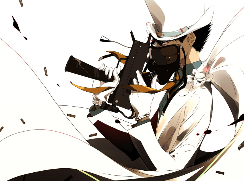 black_hair, blue_eyes, blue_shirt, brown_hair, cape, detective_conan, gas_mask, glover