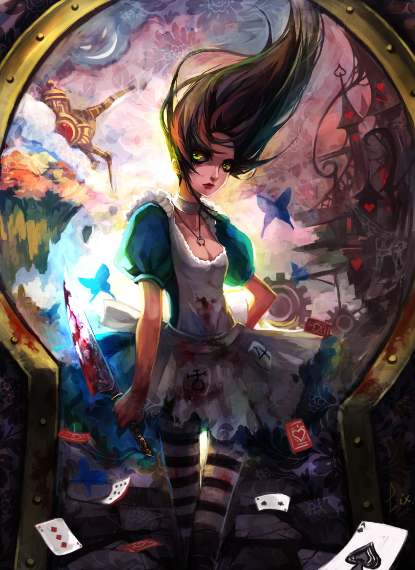alice:_madness_returns, alice_(wonderland), alice_in_wonderland, american_mcgee's_alice, apron, black_hair, blood, breasts