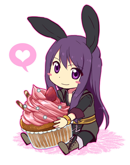 animal_ears, bracelet, bunny_ears, chibi, cupcake, heart, jewelry, long_hair