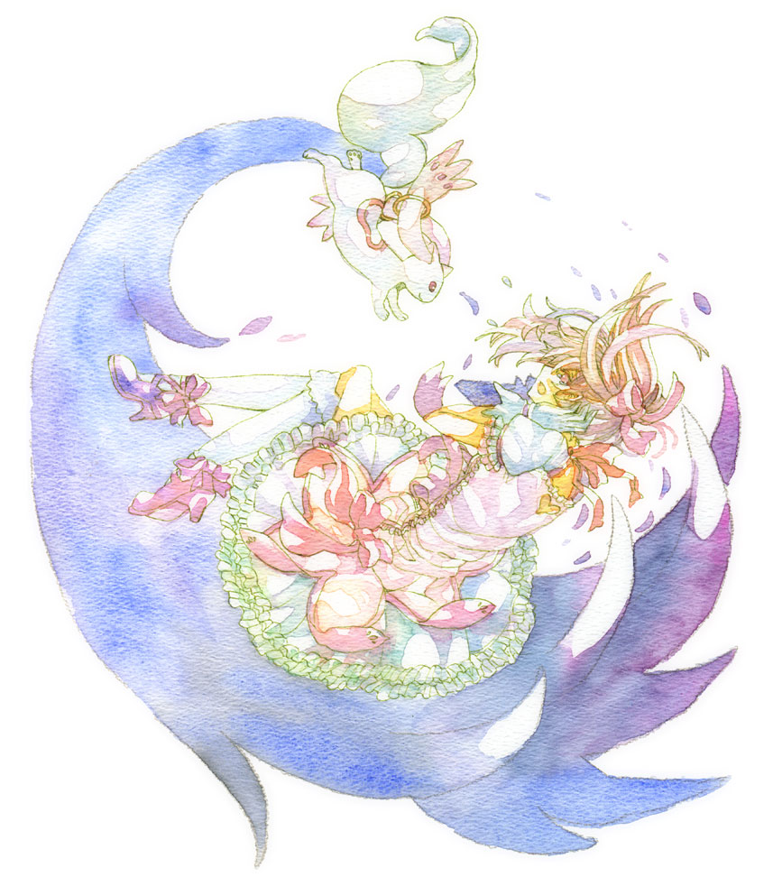kuraaaa, kyubey, magical_girl, mahou_shoujo_madoka_magica, pink_eyes, pink_hair, puffy_sleeves, ribbon_choker
